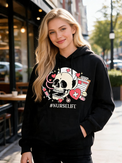 Personalized Nurse Skull Hoodie with Custom Name for Registered Nurse Gift