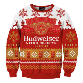 Unisex Budweiser Brand Beers 3D Ugly Christmas Sweater For Men & Women Christmas Gift Sweater BH1222