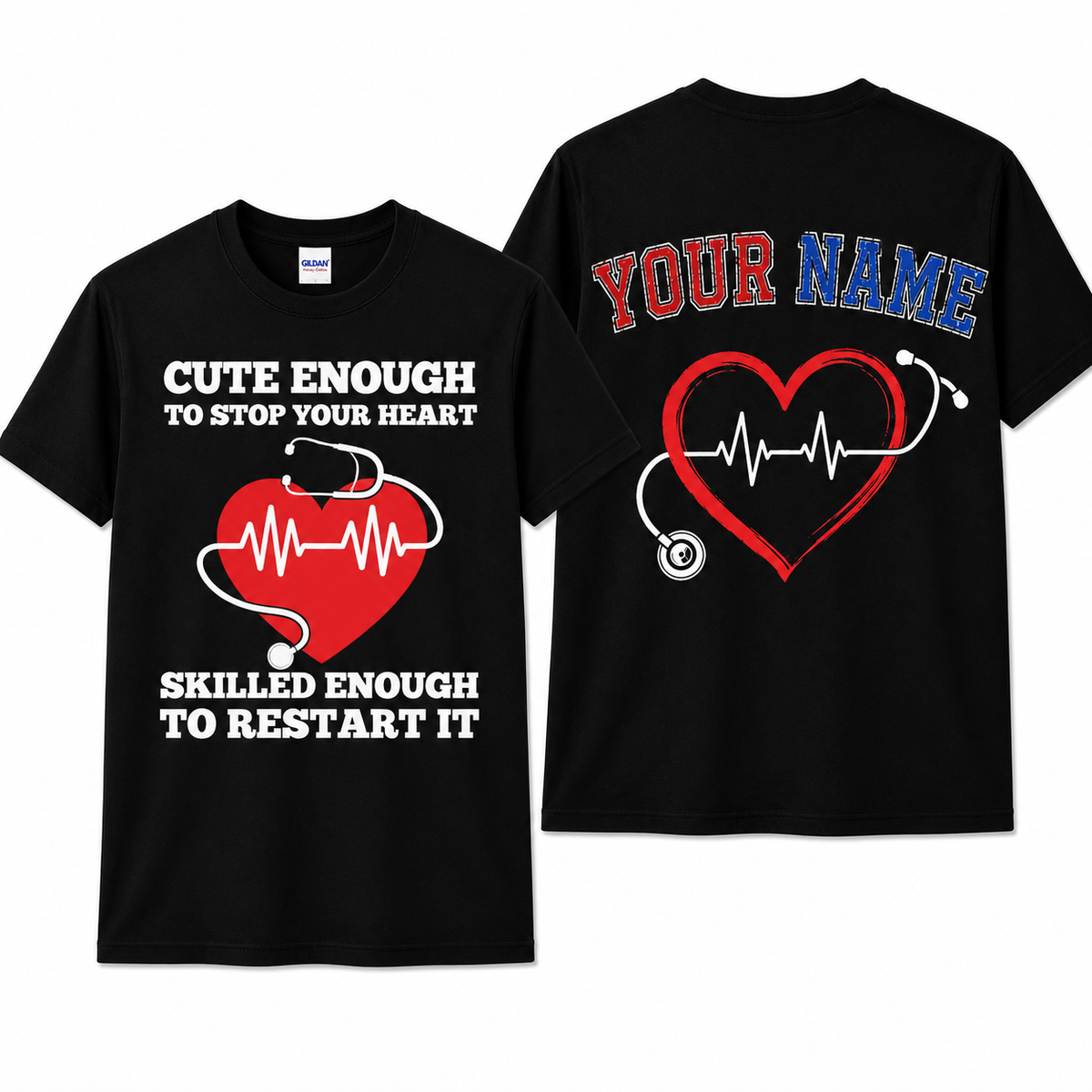 Custom Nurse Stethoscope Heart Shirt Personalized RN Gift Unisex T-Shirt