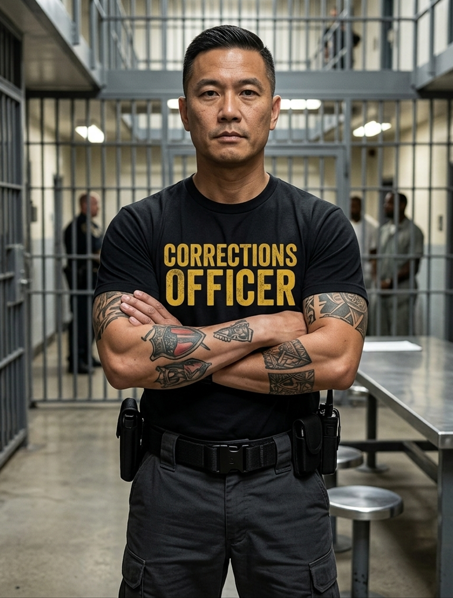 Personalized Corrections Officer Tee - Custom Name & Badge Number Black T-Shirt