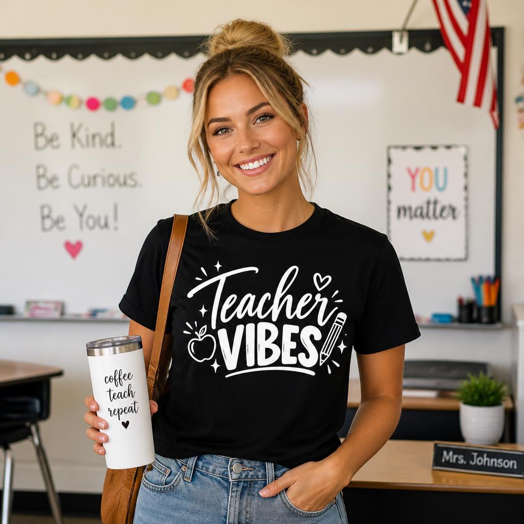 Personalized Custom Teacher Vibes Cute Back to School Unisex T-Shirt