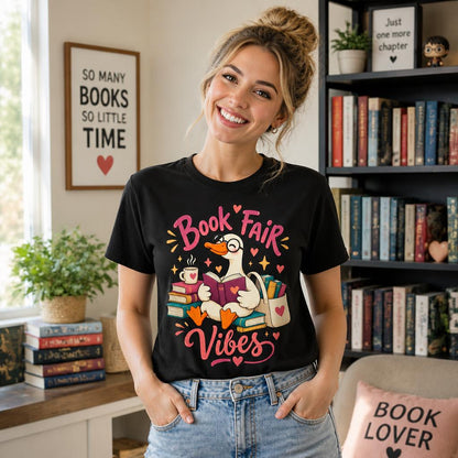 Personalized Custom Book Fair Vibes Cute Goose Librarian Unisex T-Shirt