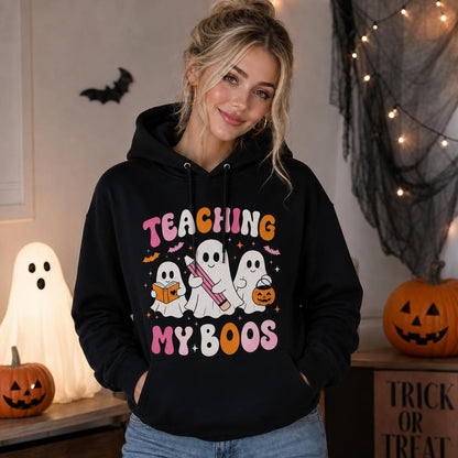 Custom Teaching My Boos Hoodie Retro Cute Ghost Teacher Personalized Gift