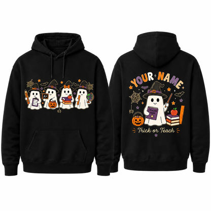 Personalized Halloween Teacher Hoodie Witch Ghost Trick Or Teach Custom Name
