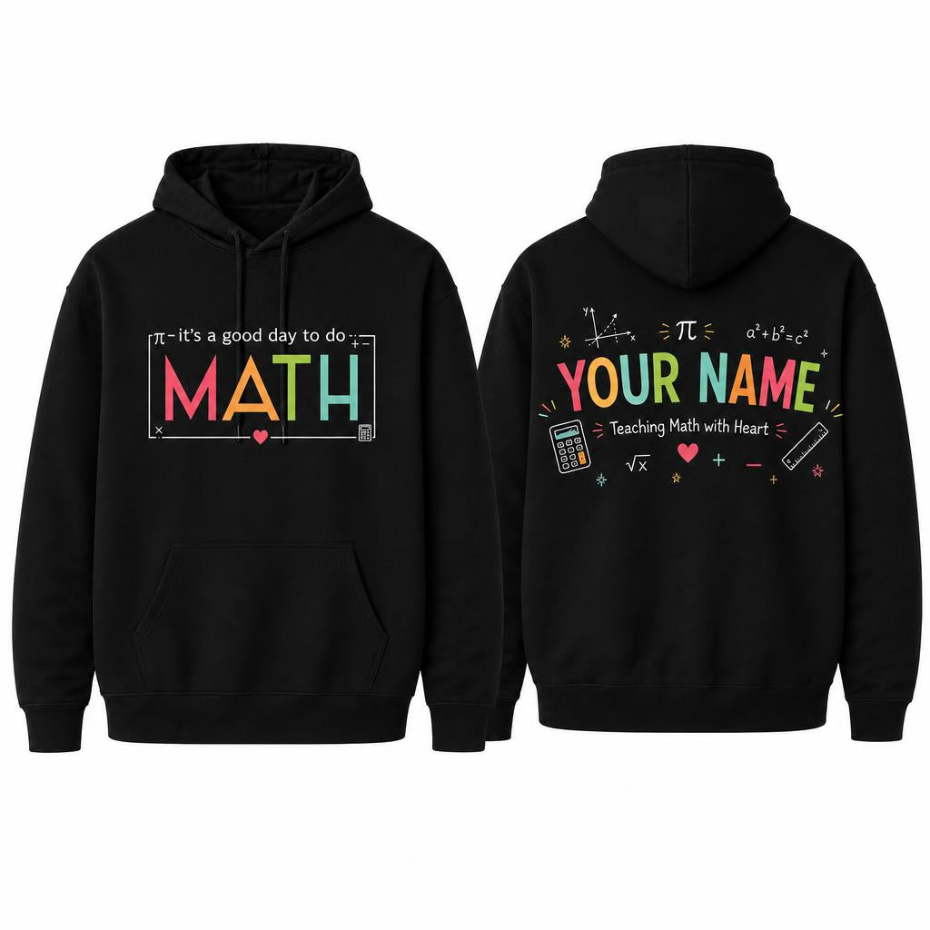 Personalized Math Teacher Hoodie Teaching Math With Heart Custom Name Gift