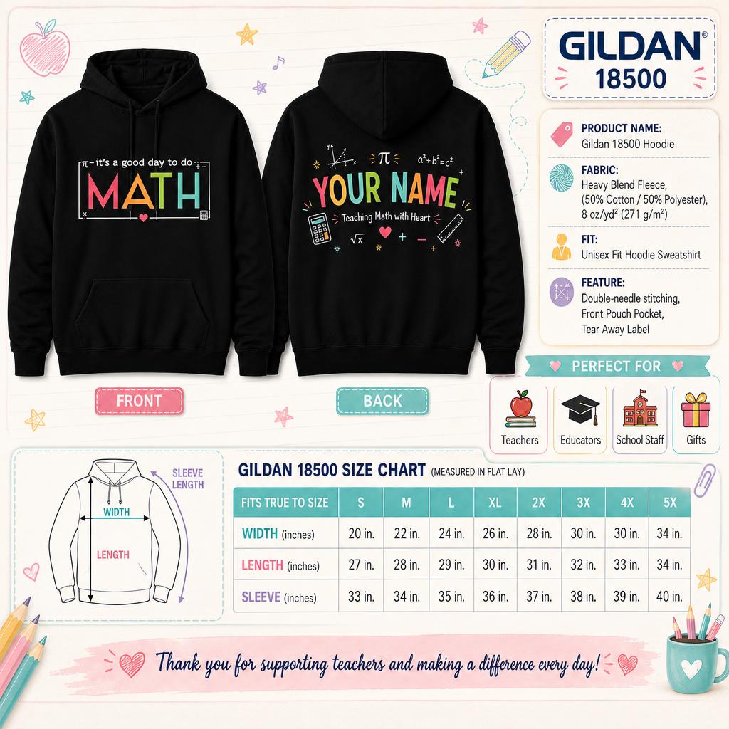 Personalized Math Teacher Hoodie Teaching Math With Heart Custom Name Gift