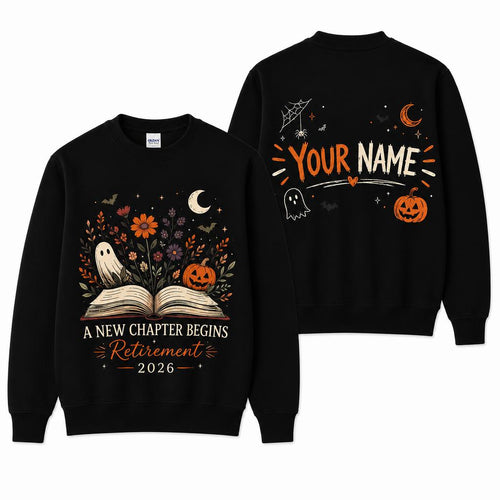 Custom Retro Halloween Teacher Retirement Sweatshirt A New Chapter Begins