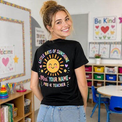 Personalized Pre-K Teacher Shirt Little Rays Of Sunshine Custom Name Tee