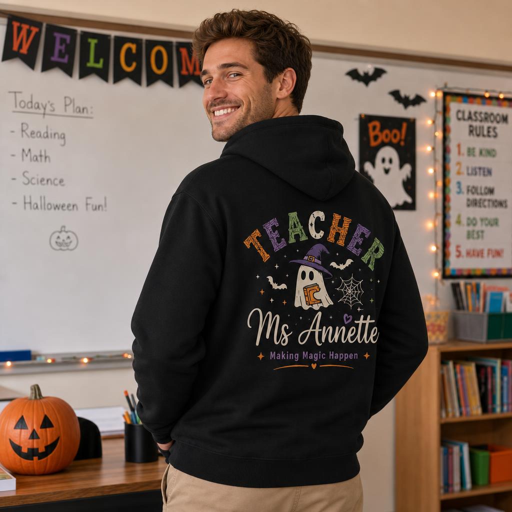 Personalized Halloween Teacher Hoodie Spooktacular Students Custom Name Gift