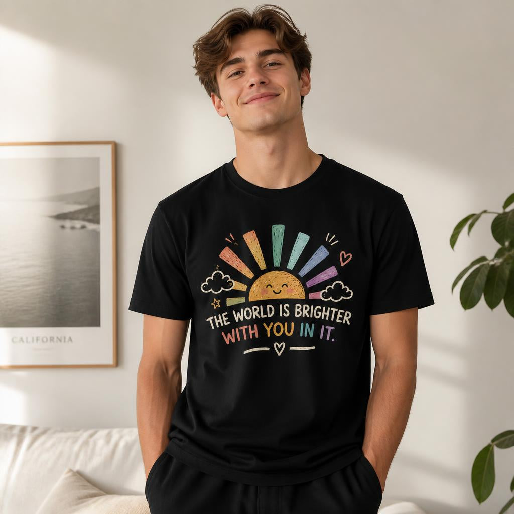 Custom The World Is Brighter Teacher T-Shirt Sunshine Personalized Name Gift
