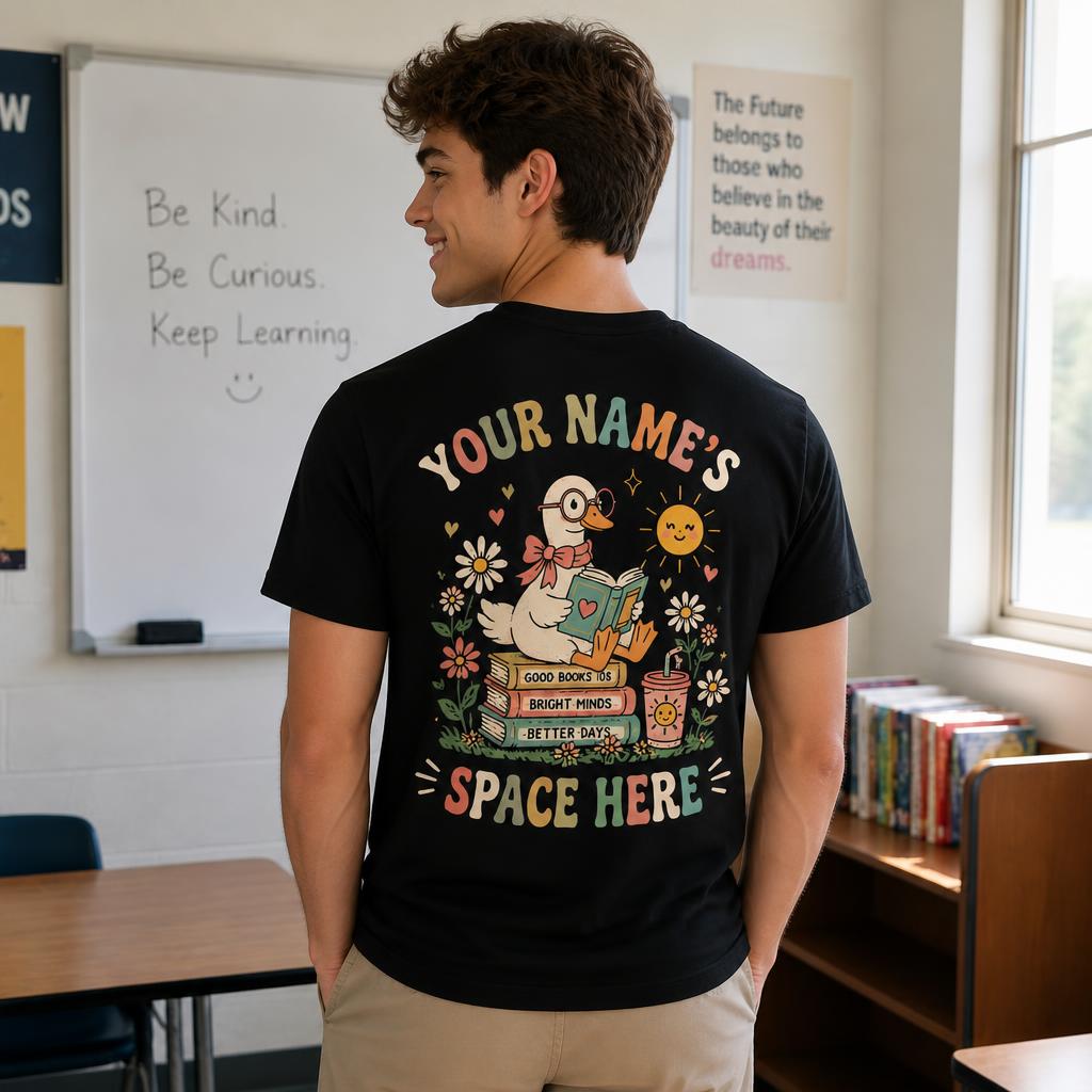 Personalized Reading Teacher Shirt Cute Book Lover Goose Custom Name Tee