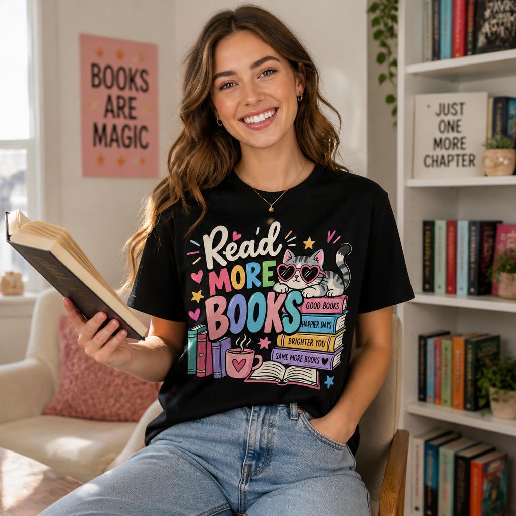 Custom Read More Books Cat Teacher T-Shirt Personalized Name Book Lover Gift