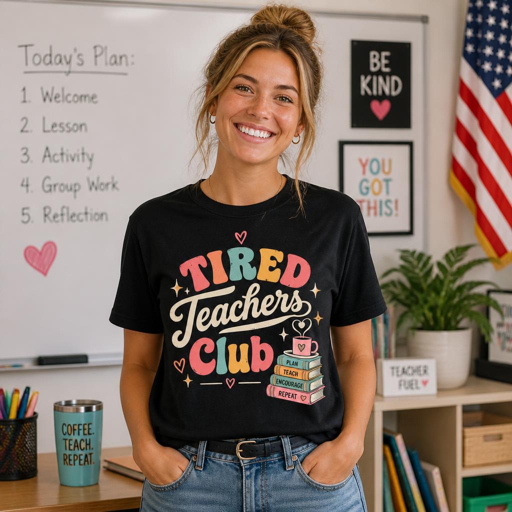 Personalized Custom Tired Teachers Club Pastel Bookish Unisex T-Shirt