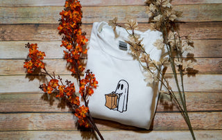 Ghost Embroidered Halloween Sweatshirt 2D Crewneck Sweatshirt All Over Print Sweatshirt For Women Sweatshirt For Men SWS3306