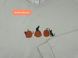 Embroidered Halloween Pumpkin Cat Sweatshirt 2D Crewneck Sweatshirt All Over Print Sweatshirt For Women Sweatshirt For Men SWS2511