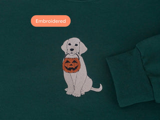 Embroidered Halloween Dog With Pumpkin Sweatshirt 2D Crewneck Sweatshirt All Over Print Sweatshirt For Women Sweatshirt For Men SWS2513