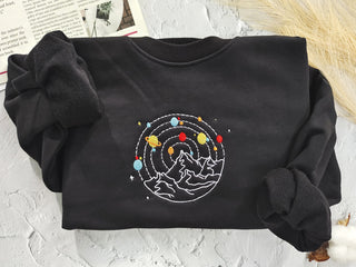 Planets And Mountain Embroidered Sweatshirt 2D Crewneck Sweatshirt All Over Print Sweatshirt For Women Sweatshirt For Men SWS2844