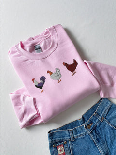 Chicken Embroidered Halloween Sweatshirt 2D Crewneck Sweatshirt All Over Print Sweatshirt For Women Sweatshirt For Men SWS2981