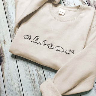 Embroidered Dinosaur Sweatshirt 2D Crewneck Sweatshirt All Over Print Sweatshirt For Women Sweatshirt For Men SWS2557