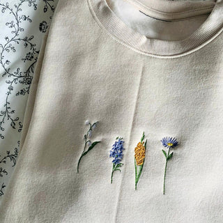 Embroidered Flower Sweatshirt 2D Crewneck Sweatshirt All Over Print Sweatshirt For Women Sweatshirt For Men SWS2632