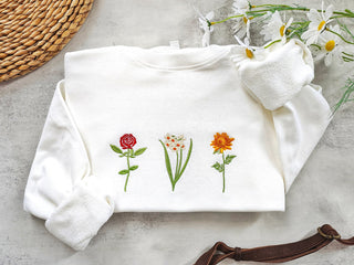 Flower Embroidered Sweatshirt 2D Crewneck Sweatshirt All Over Print Sweatshirt For Women Sweatshirt For Men SWS28233