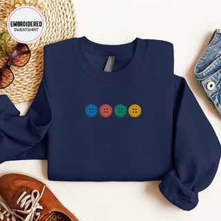 Buttons Embroidered Sweatshirt 2D Crewneck Sweatshirt All Over Print Sweatshirt For Women Sweatshirt For Men SWS2873