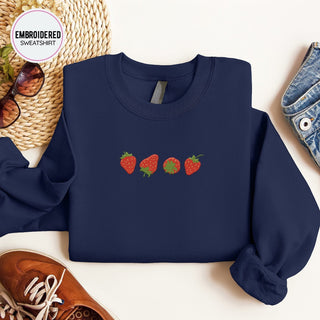 Strawberries Embroidered Sweatshirt 2D Crewneck Sweatshirt All Over Print Sweatshirt For Women Sweatshirt For Men SWS2871