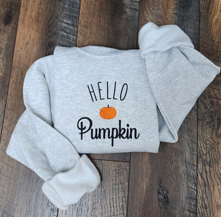 Hello Pumpkin Embroidered Halloween Sweatshirt 2D Crewneck Sweatshirt All Over Print Sweatshirt For Women Sweatshirt For Men SWS3023