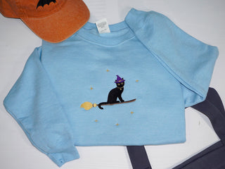 Embroidered Cat Witch Sweatshirt 2D Crewneck Sweatshirt All Over Print Sweatshirt For Women Sweatshirt For Men SWS2508