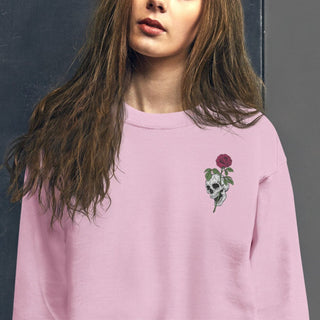 Skull With Roses Embroidered Sweatshirt 2D Crewneck Sweatshirt All Over Print Sweatshirt For Women Sweatshirt For Men SWS2874