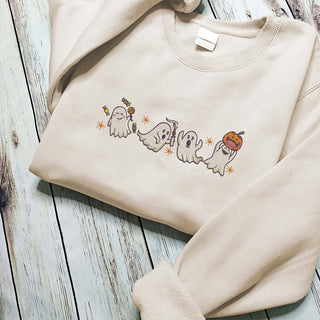 Ghost Embroidered Halloween Sweatshirt 2D Crewneck Sweatshirt All Over Print Sweatshirt For Women Sweatshirt For Men SWS3014