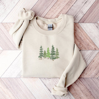 Pine Tree Embroidered Sweatshirt 2D Crewneck Sweatshirt All Over Print Sweatshirt For Women Sweatshirt For Men SWS2647