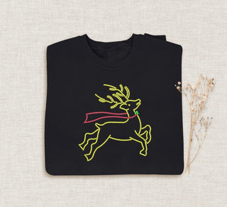 Reindeer Embroidered Halloween Sweatshirt 2D Crewneck Sweatshirt All Over Print Sweatshirt For Women Sweatshirt For Men SWS3002