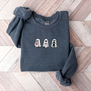 Embroidered Ghost Cat Halloween Sweatshirt 2D Crewneck Sweatshirt All Over Print Sweatshirt For Women Sweatshirt For Men SWS2509