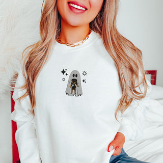 Embroidered Cute Ghost Holding Puppy Sweatshirt 2D Crewneck Sweatshirt All Over Print Sweatshirt For Women Sweatshirt For Men SWS2506