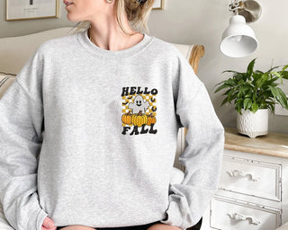 Hello Fall Embroidered Halloween Sweatshirt 2D Crewneck Sweatshirt All Over Print Sweatshirt For Women Sweatshirt For Men SWS2778