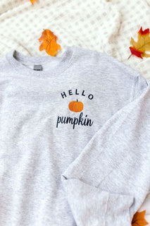 Embroidered Hello Pumpkin Halloween Sweatshirt Crewneck Sweatshirt All Over Print Sweatshirt For Women Sweatshirt For Men SWS2536