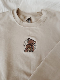 Honey Bear Embroidered Sweatshirt 2D Crewneck Sweatshirt All Over Print Sweatshirt For Women Sweatshirt For Men SWS2672