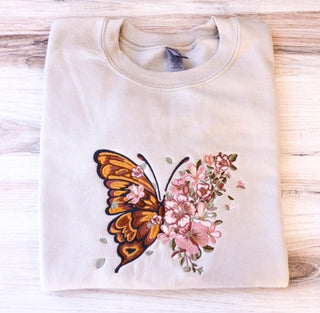 Butterfly Floral Embroidered Sweatshirt 2D Crewneck Sweatshirt All Over Print Sweatshirt For Women Sweatshirt For Men SWS2898