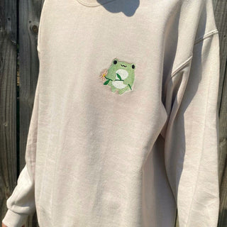 Cute Frog Embroidered Sweatshirt 2D Crewneck Sweatshirt All Over Print Sweatshirt For Women Sweatshirt For Men SWS2955