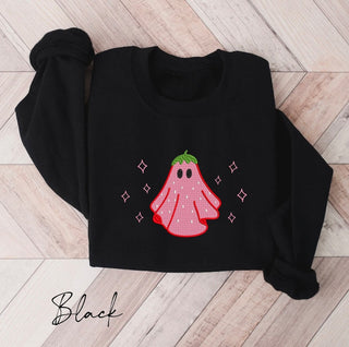 Strawberry Ghost Embroidered Halloween Sweatshirt Crewneck Sweatshirt All Over Print Sweatshirt For Women Sweatshirt For Men SWS2659