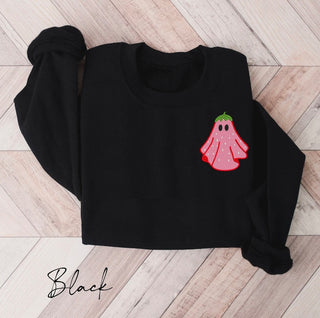 Strawberry Ghost Embroidered Halloween Sweatshirt Crewneck Sweatshirt All Over Print Sweatshirt For Women Sweatshirt For Men SWS2662