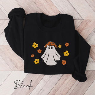 Mushroom Ghost Embroidered Halloween Sweatshirt Crewneck Sweatshirt All Over Print Sweatshirt For Women Sweatshirt For Men SWS2663