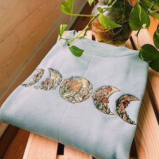 Floral Moon Embroidered Sweatshirt 2D Crewneck Sweatshirt All Over Print Sweatshirt For Women Sweatshirt For Men SWS2930