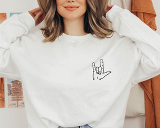 Love Sign Language Embroidered Sweatshirt 2D Crewneck Sweatshirt All Over Print Sweatshirt For Women Sweatshirt For Men SWS2938