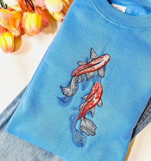 Koi Fish Embroidered Sweatshirt 2D Crewneck Sweatshirt All Over Print Sweatshirt For Women Sweatshirt For Men SWS3171