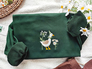 Goose and Daisy Embroidered Sweatshirt 2D Crewneck Sweatshirt All Over Print Sweatshirt For Women Sweatshirt For Men SWS2738