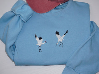 Crane Birds Embroidered Sweatshirt 2D Crewneck Sweatshirt All Over Print Sweatshirt For Women Sweatshirt For Men SWS2971