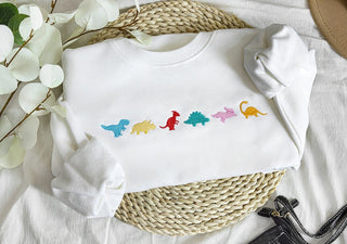 Cute Dino Family Embroidered Sweatshirt 2D Crewneck Sweatshirt All Over Print Sweatshirt For Women Sweatshirt For Men SWS2723