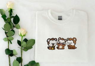 Three Monkey Embroidered Sweatshirt 2D Crewneck Sweatshirt All Over Print Sweatshirt For Women Sweatshirt For Men SWS3158